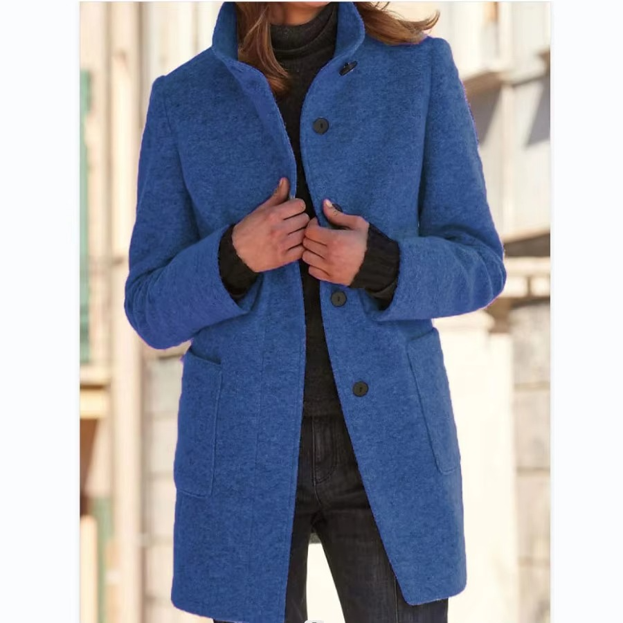 Women's retro wool blend stand collar jacket, structured silhouette with vintage-inspired warmth