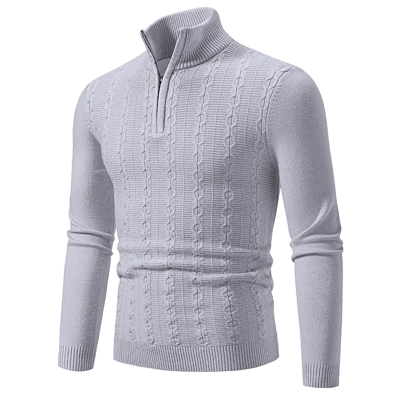 Cream cable knit half-zip sweater tailored fit lightweight everyday layering piece