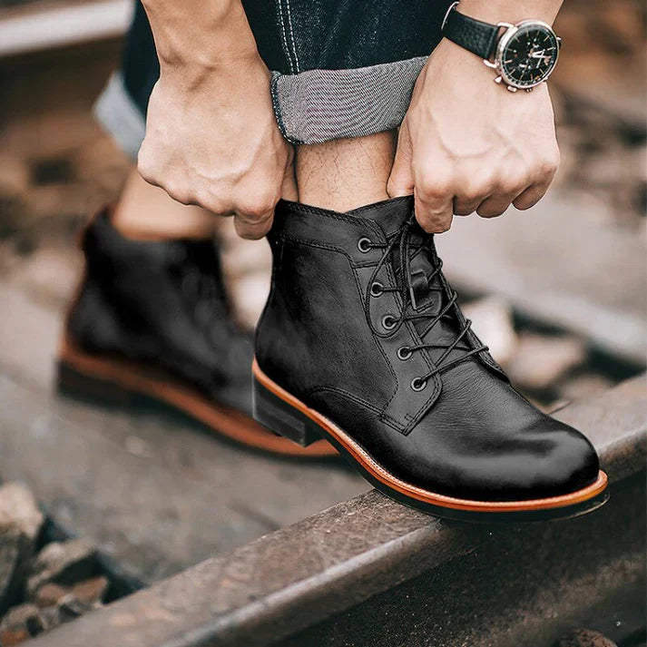 Emeric men's brown vintage leather boots classic silhouette with modern comfort sole