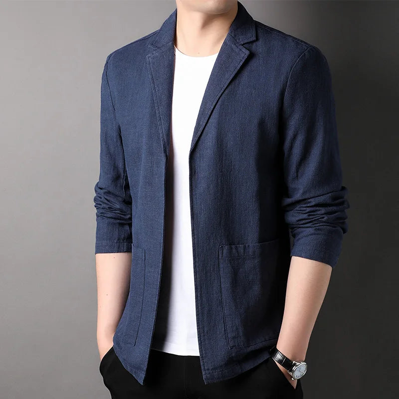 Prolano lightweight linen blazer for men, breathable summer professional fit with patch pockets