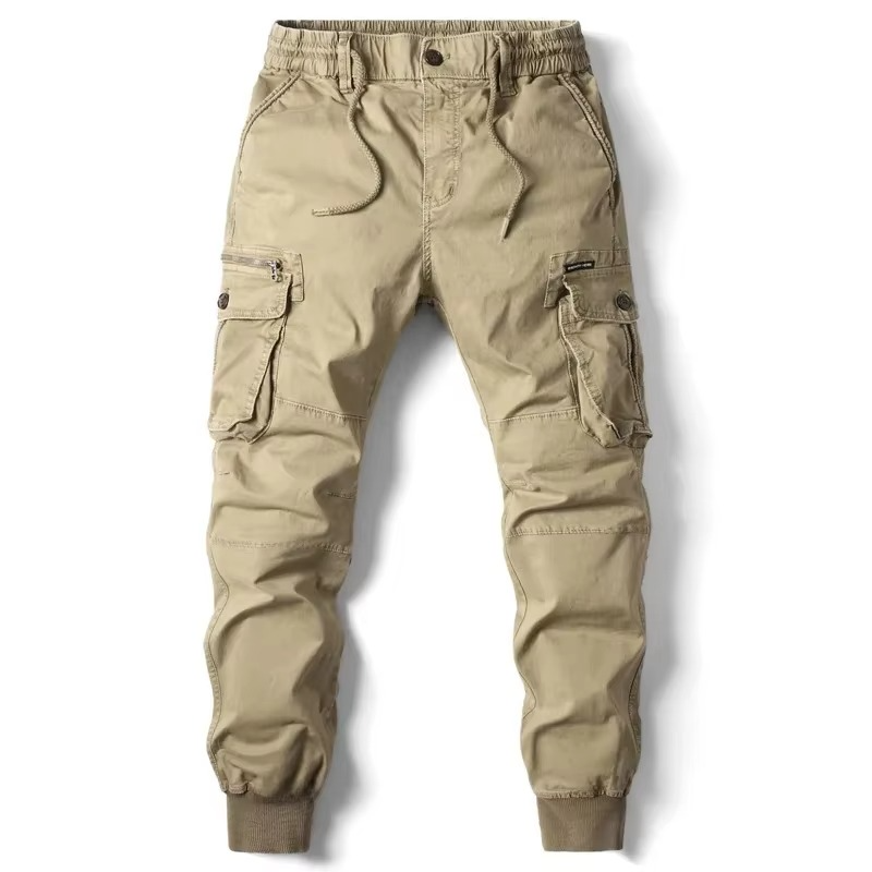 Men's relaxed fit cargo pants in neutral tone with multiple secure pockets for work and travel