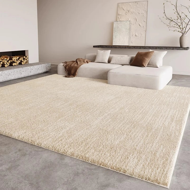 Cream fluffy large area rug thick plush pile soft cloud texture for living rooms and bedrooms