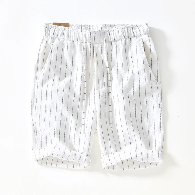 Unisex cotton linen shorts lightweight breathable elastic drawstring waist coastal summer casual