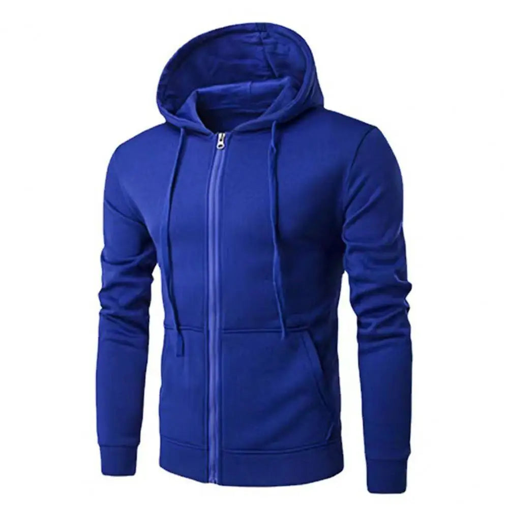 Men's classic zip-up street hoodie in neutral tone with full-length zipper for urban everyday wear