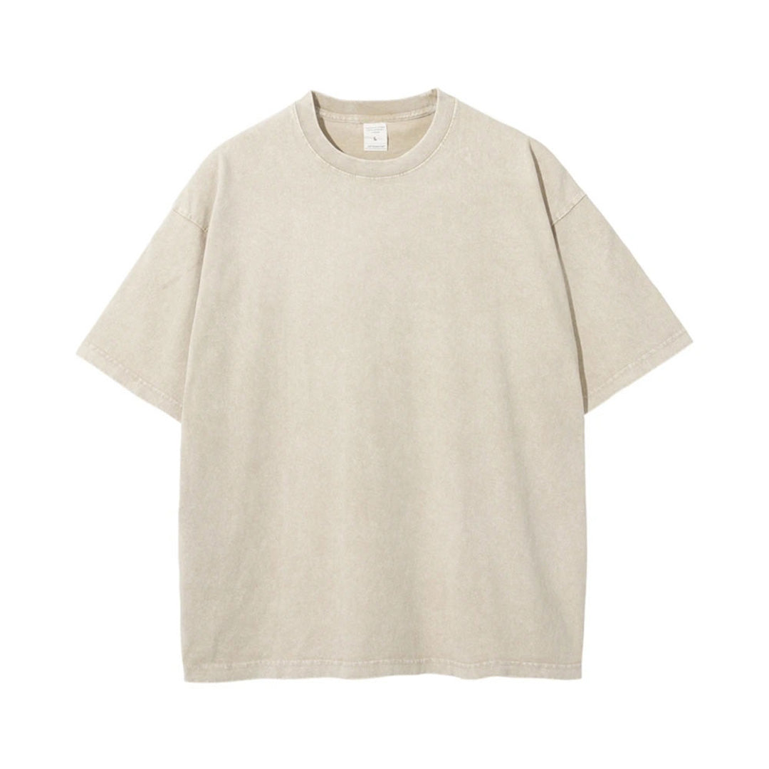 Vintage washed distressed oversized cotton T-shirt drop shoulder loose unisex casual fit