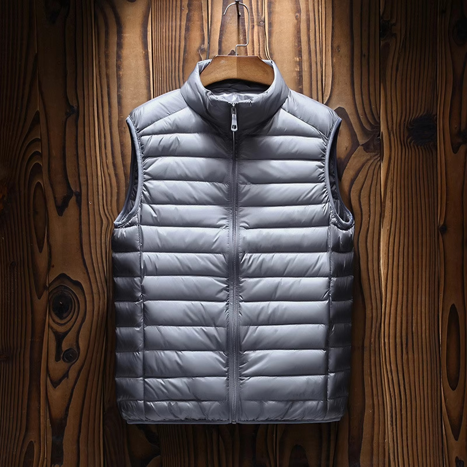 Men's lightweight padded V-neck vest with side pockets, sleeveless waistcoat for casual office wear
