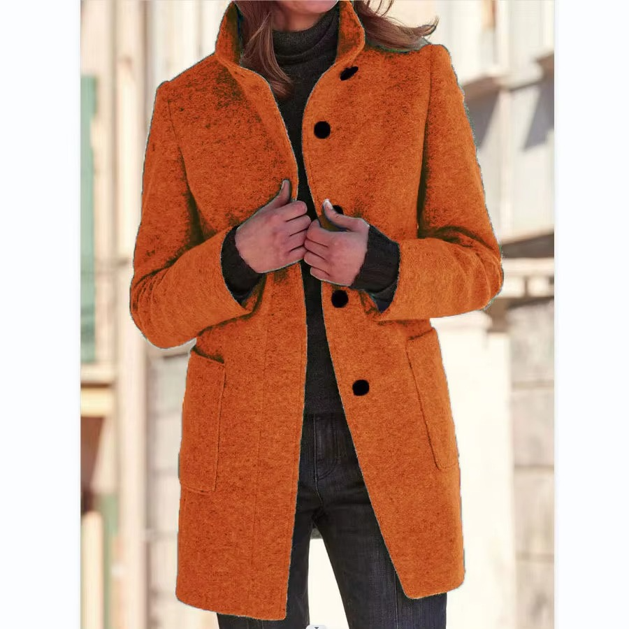 Women's retro wool blend stand collar jacket, structured silhouette with vintage-inspired warmth