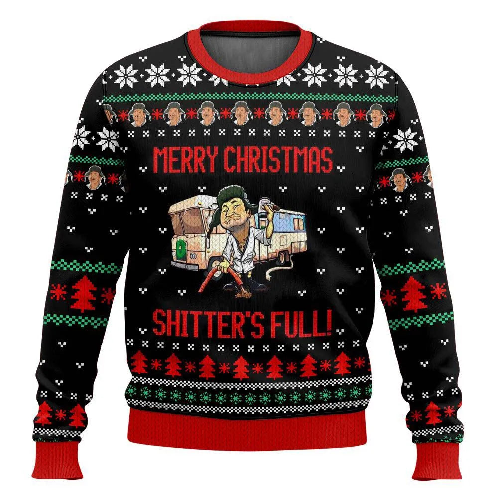 Men's relaxed fit Christmas sweater with festive ski-themed print, cozy holiday knit in winter tones