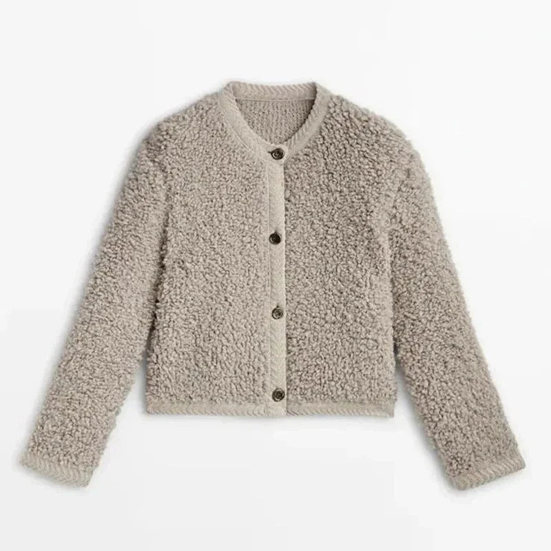 Women's oversized teddy coat collarless soft faux fur look plush button closure cozy chic winter
