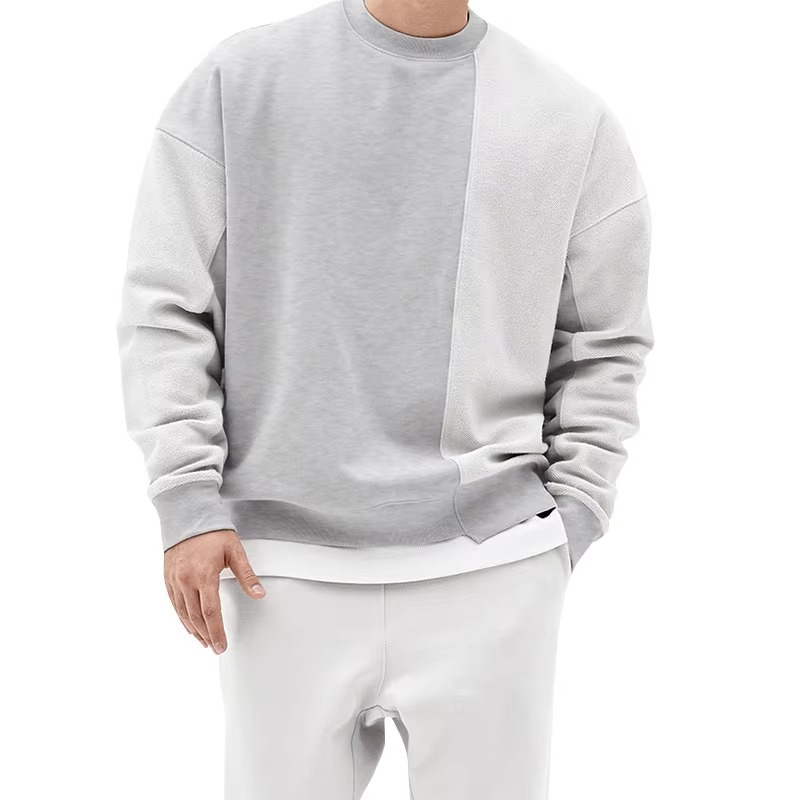 Men's loose fit crew neck gym sweatshirt in solid color, relaxed streetwear silhouette for activewear