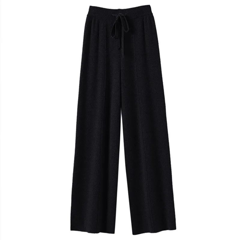 Women's gray wide-leg wool blend sweatpants cozy knit loungewear with relaxed silhouette