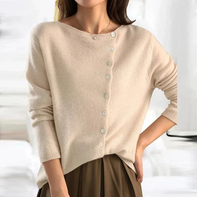 Women's cozy winter knit sweater in warm tones, elegant slim fit with premium breathable fabric