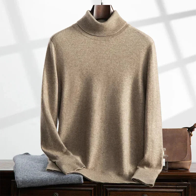 Men's cashmere-like turtleneck sweater relaxed fit soft wool blend knit cozy warmth