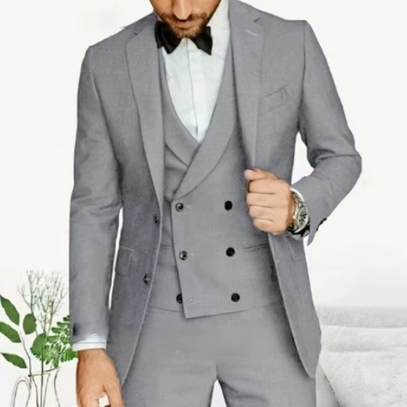 Men's slim fit black tailcoat suit 3-piece set with vest and pants for weddings