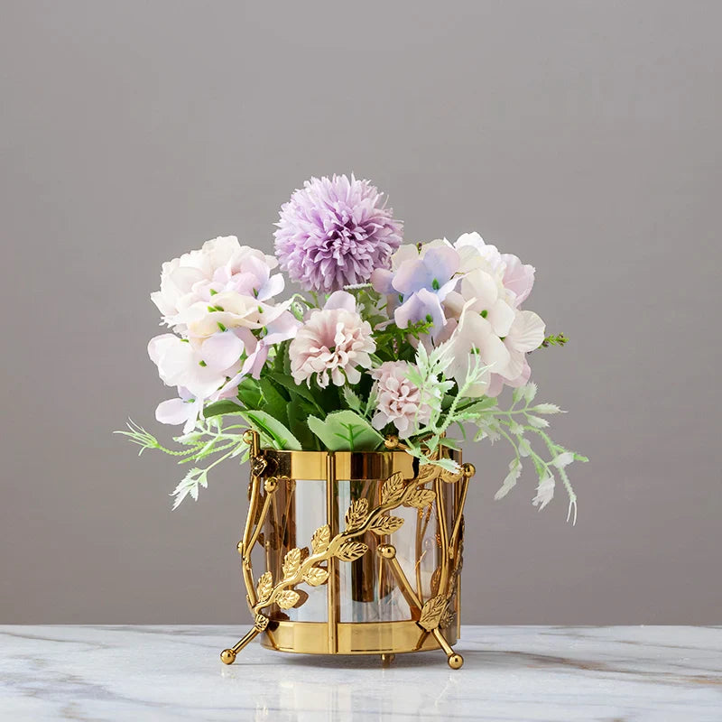 Nyx golden glass vase gold-plated frame modern centerpiece clear glass bold sculptural design