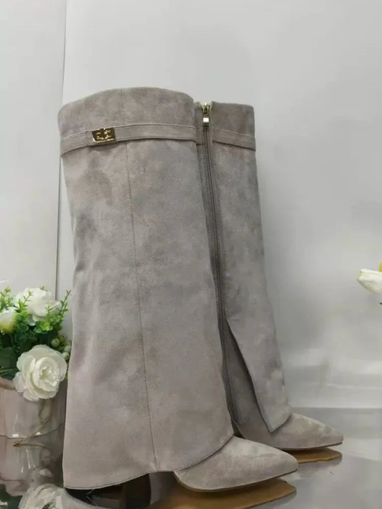 Mia women's black leather thigh-high boots with polished side buckle for sculpted silhouette
