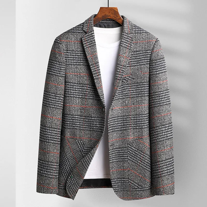 Men's plaid sport coat structured fit notched lapel patch pockets smart casual blazer