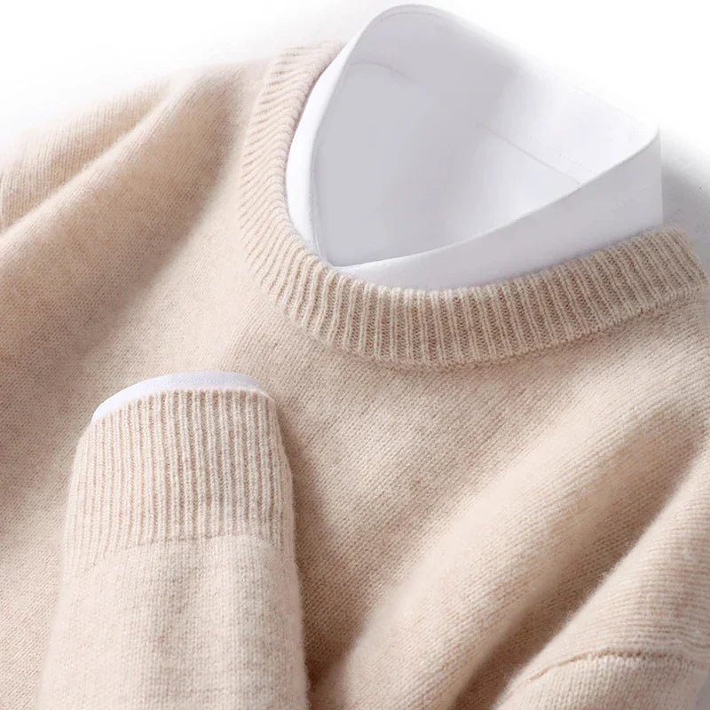 Men's merino wool crew neck pullover, classic regular fit with soft breathable warmth