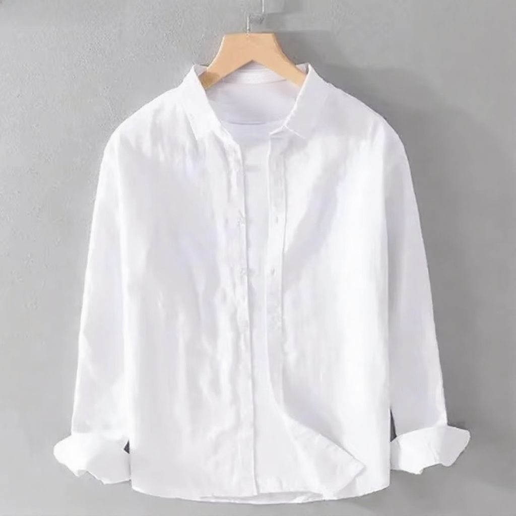 Men's lightweight cotton linen long sleeve casual shirt breathable relaxed fit versatile everyday style