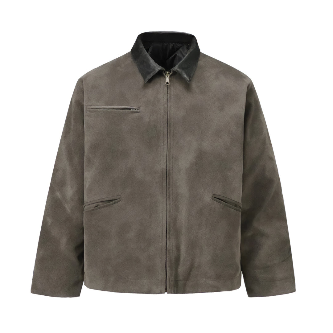 Suede Detroit jacket brushed cotton body vegan leather collar zipper urban workwear outerwear