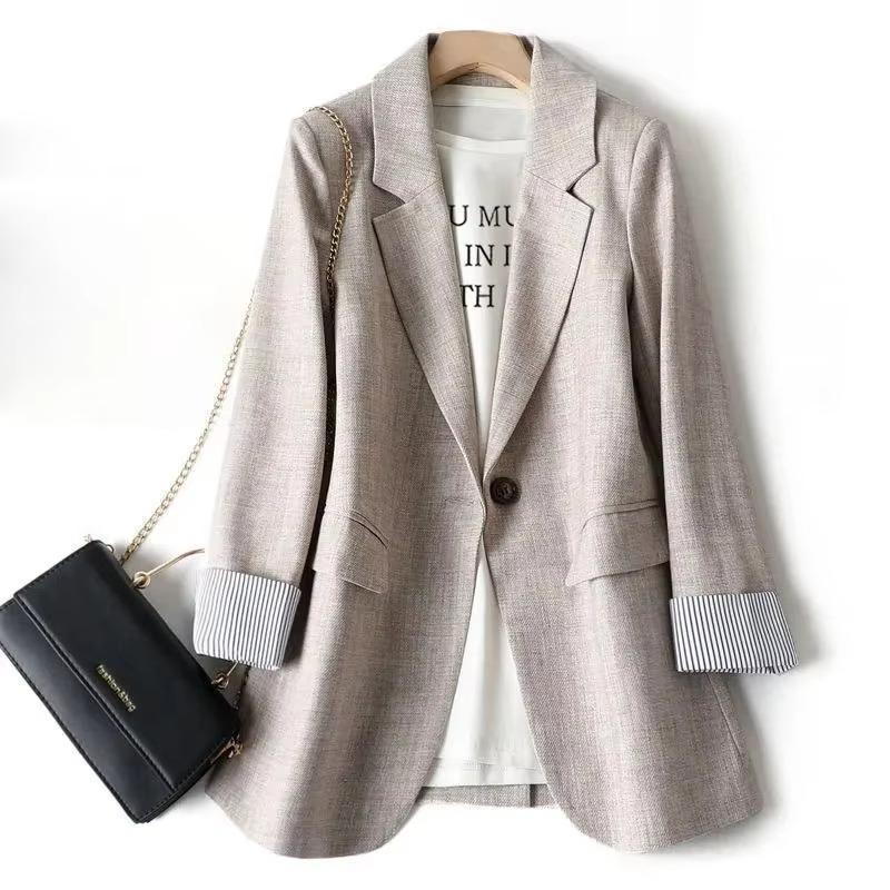 Women's plaid blazer tailored fit long sleeve polyester blend stretch professional jacket