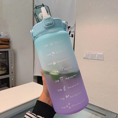 2L motivating water bottle with leakproof silicone O-ring, removable straw and time markers
