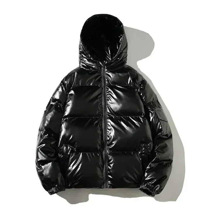 Men's quilted winter puffer jacket with thermal lining, sleek structured silhouette for cold weather
