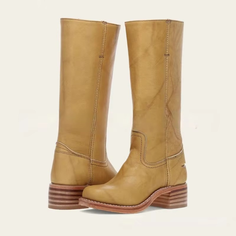 Urbann-Vibe women's wide calf knee-high boots retro square heel Western-inspired sleek silhouette