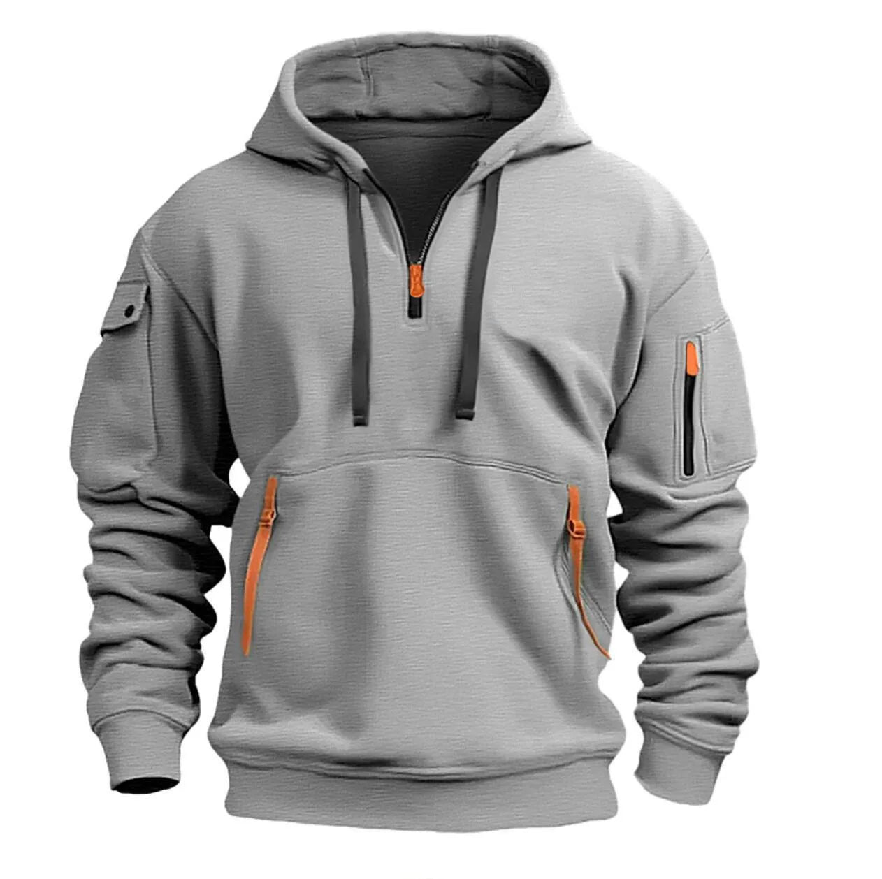 Men's casual gray zip-up hoodie relaxed fit with front pockets for everyday comfort