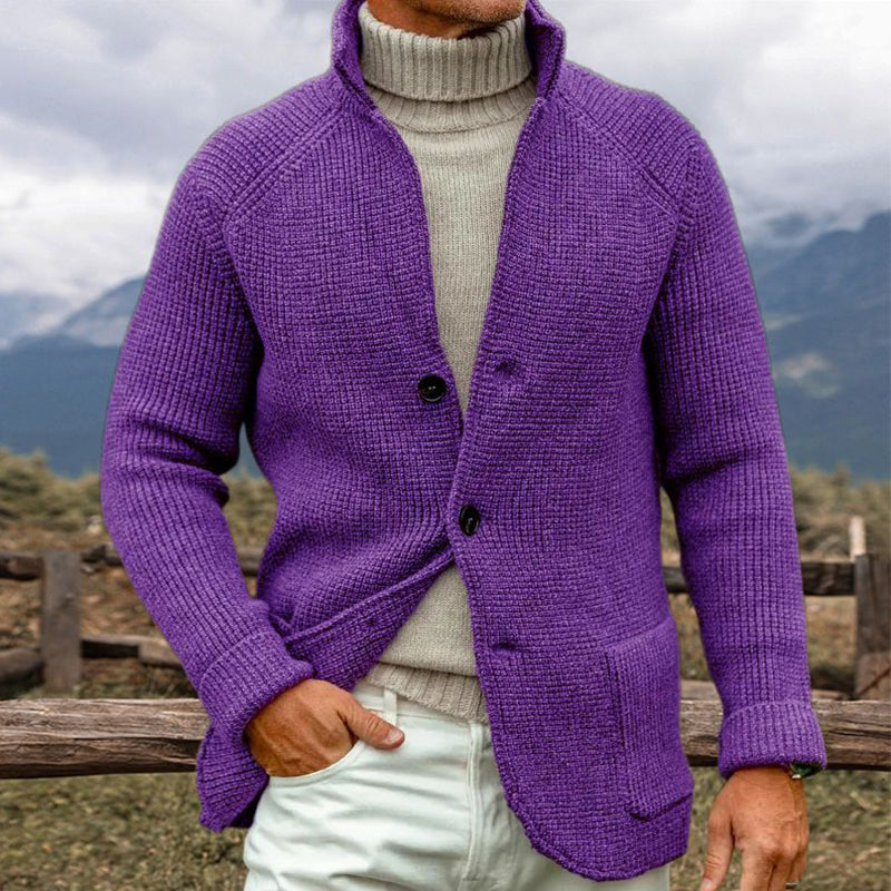 Men's chunky knit cardigan button-front oversized winter sweater cozy textured silhouette