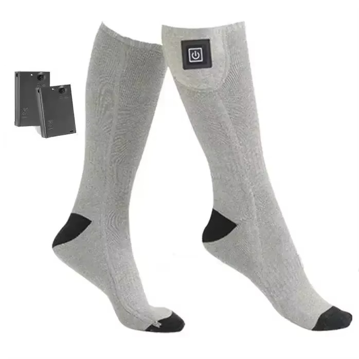 TrendAura rechargeable heated winter socks gray unisex crew cut with built-in battery heating technology