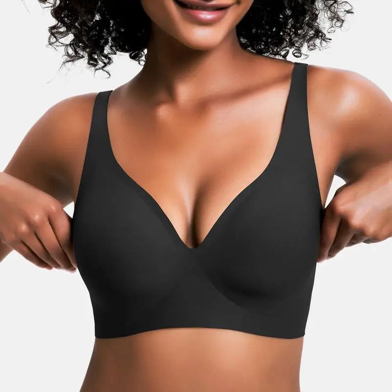 Caroline wireless push-up bra deep V-neck seamless lift nude beige all-day comfort women