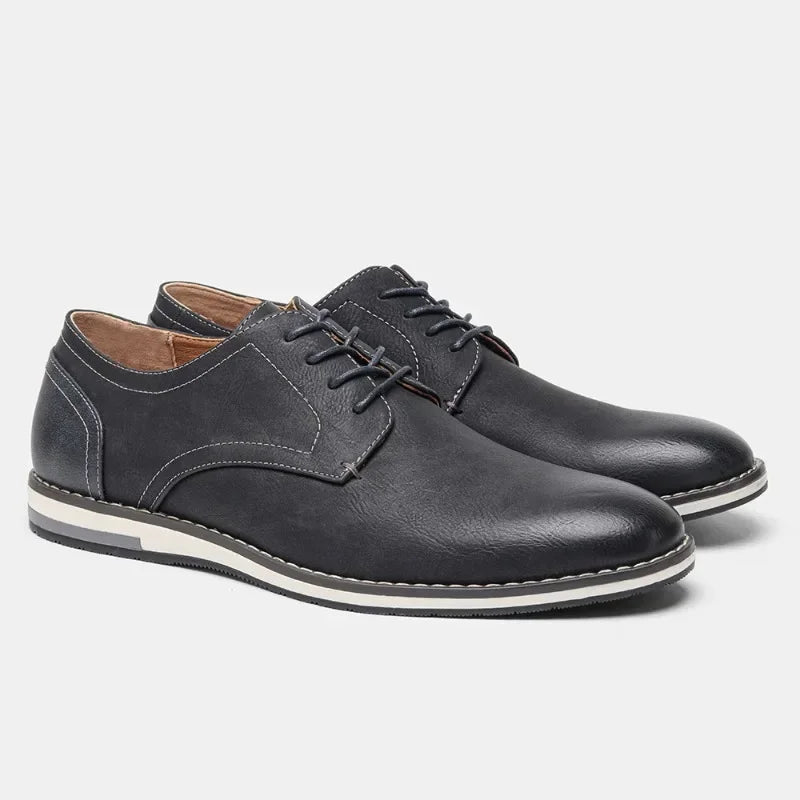 Men's brown synthetic leather derby shoes business casual style with rubber outsole all-day comfort