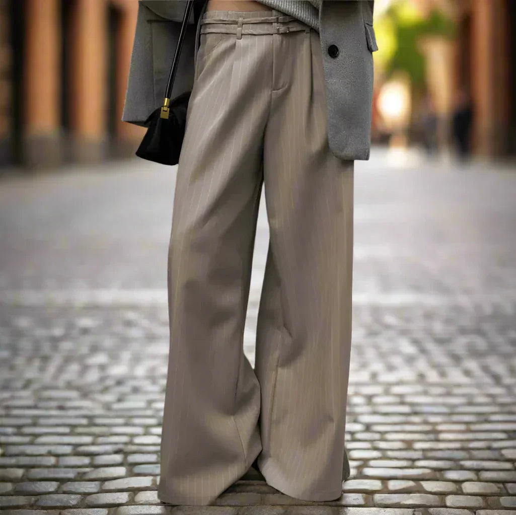 Women's high-waisted wide-leg trousers striped pattern cotton blend elegant silhouette structured drape