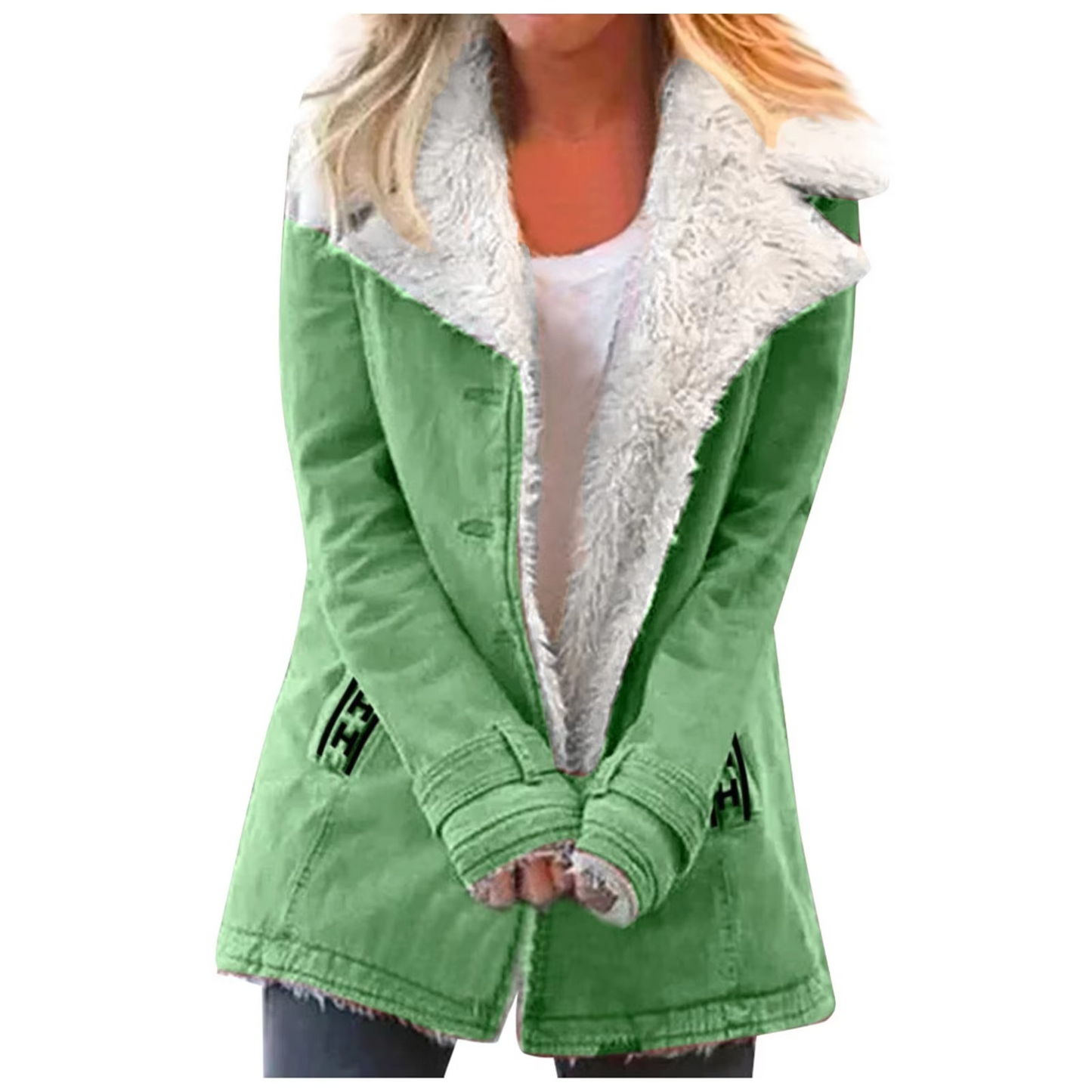 Women plus size fleece button jacket with collar and pockets, cozy everyday warmth style