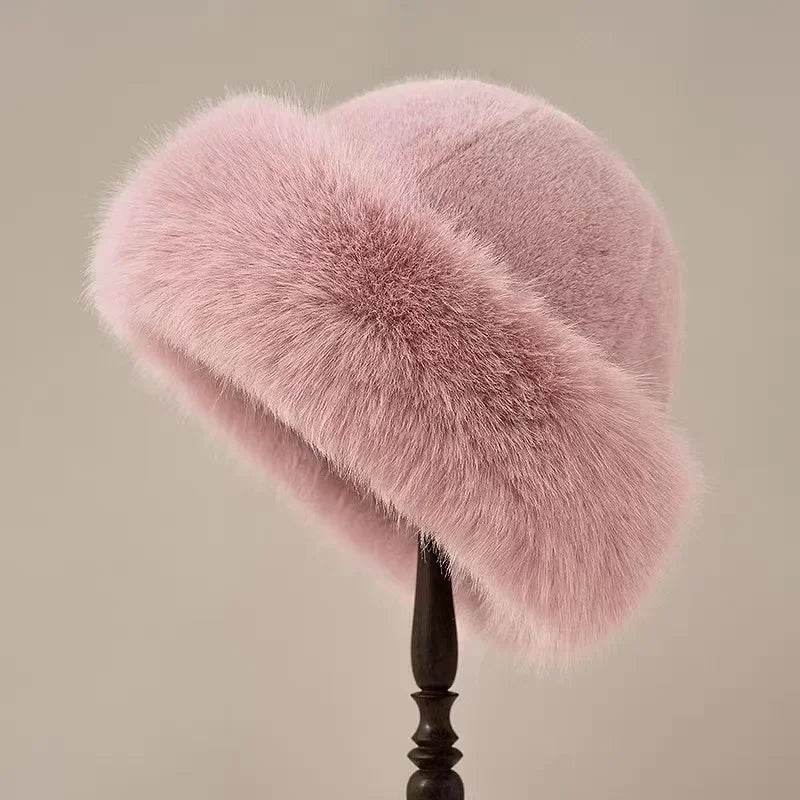 Isla women's wool-blend fur hat rounded fit rolled brim plush texture elegant cozy warmth