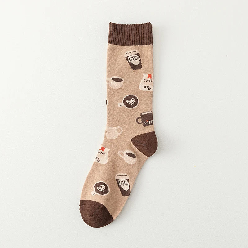 Coffee lover crew socks with playful morning brew coffee cup motif, cozy cotton everyday design