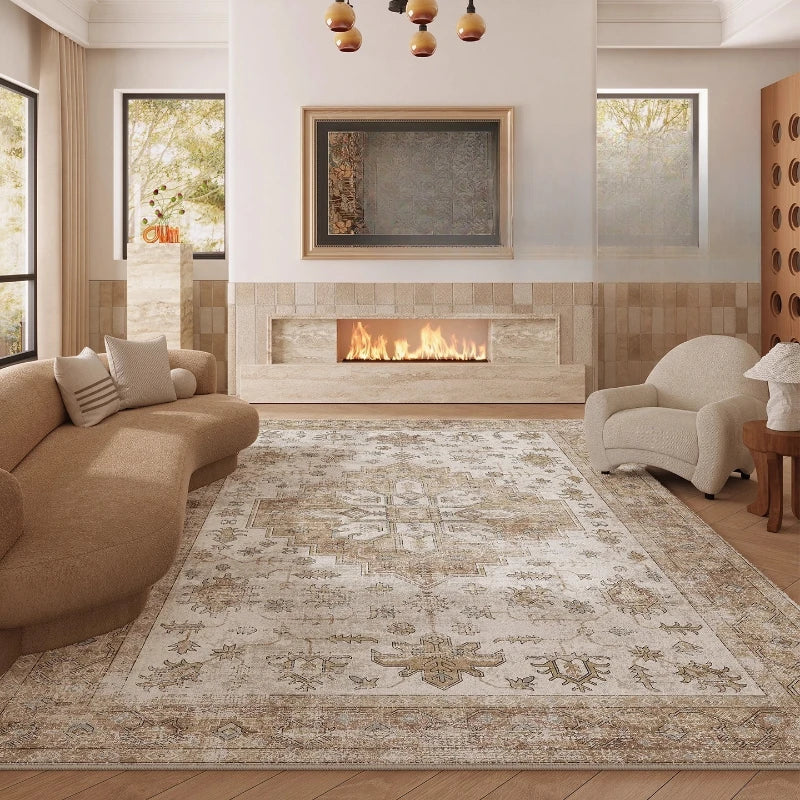 Pink vintage Nordic style living room rug, non-slip machine washable foldable soft mat modern homes
