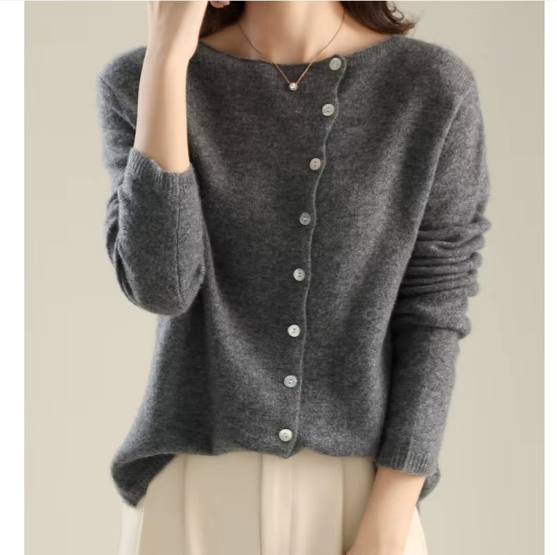 Women's elegant button-front knit cardigan classic silhouette versatile layering piece