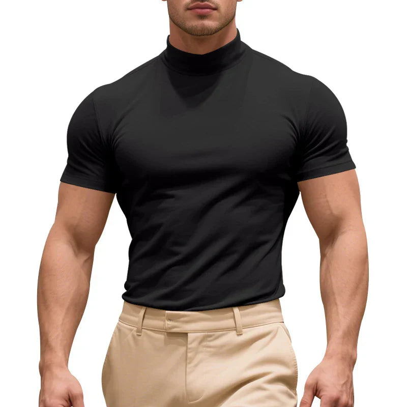 Men's slim fit white stretch cotton T-shirt with tailored silhouette for polished everyday comfort