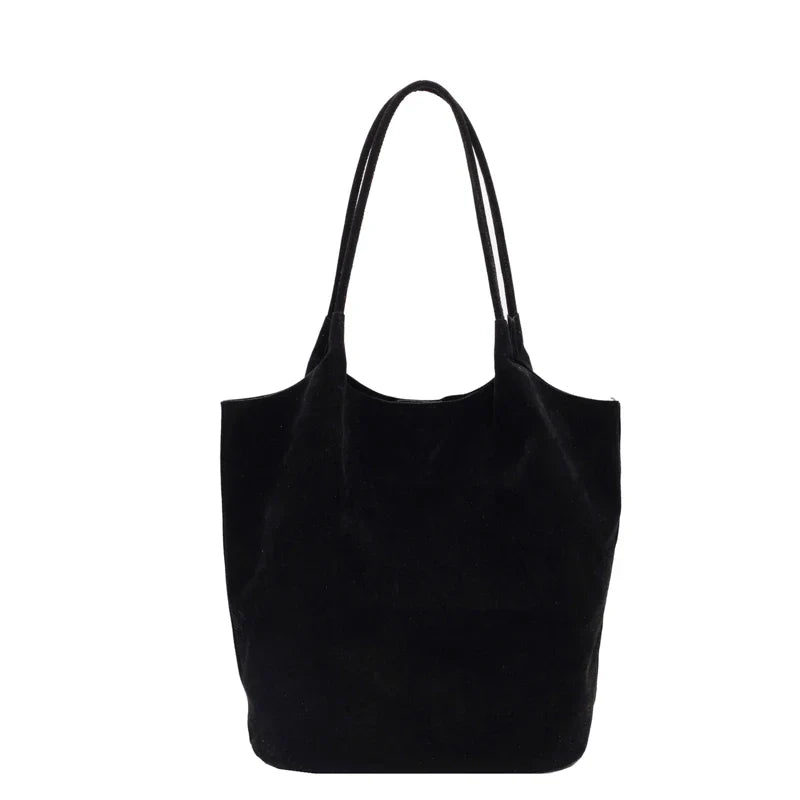 Judy faux suede tote bag slouchy open-top silhouette with dual long handles for work and weekend