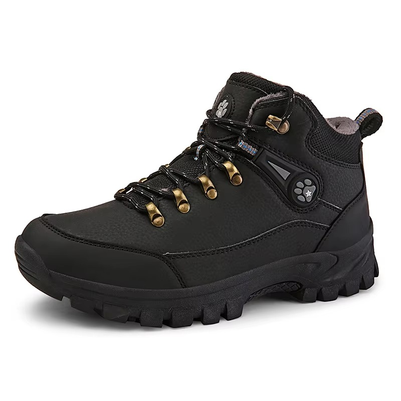 Men's waterproof mid-top winter hiking boots with all-weather traction sole for cold wet terrain