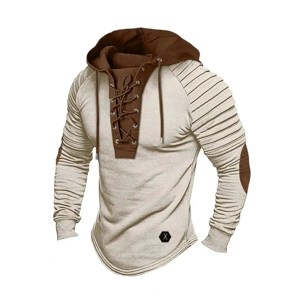 Men's slim fit hoodie with lace-up hood detail, modern silhouette in premium casual everyday style