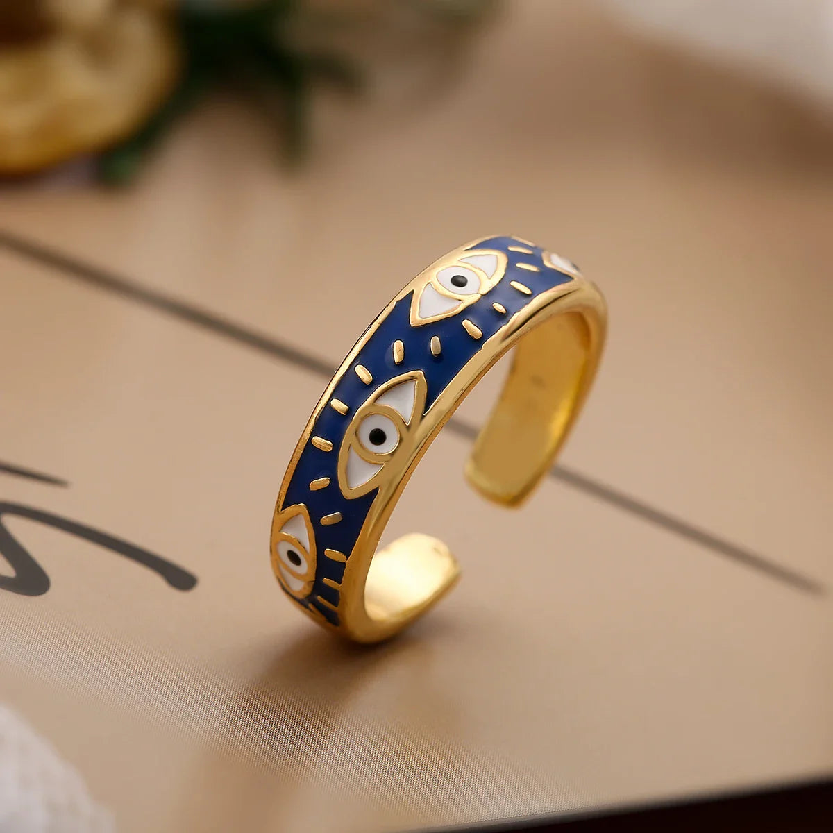 Adjustable stainless steel evil eye protection ring bold symbolic unisex statement band