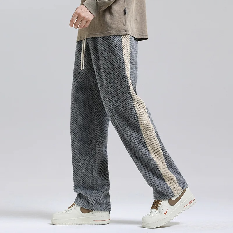 Men's high waisted wide leg trousers with elastic drawstring waist and deep pockets for all-day comfort