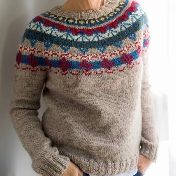 Color block loose fit women's knit top round neck full sleeves casual everyday essential