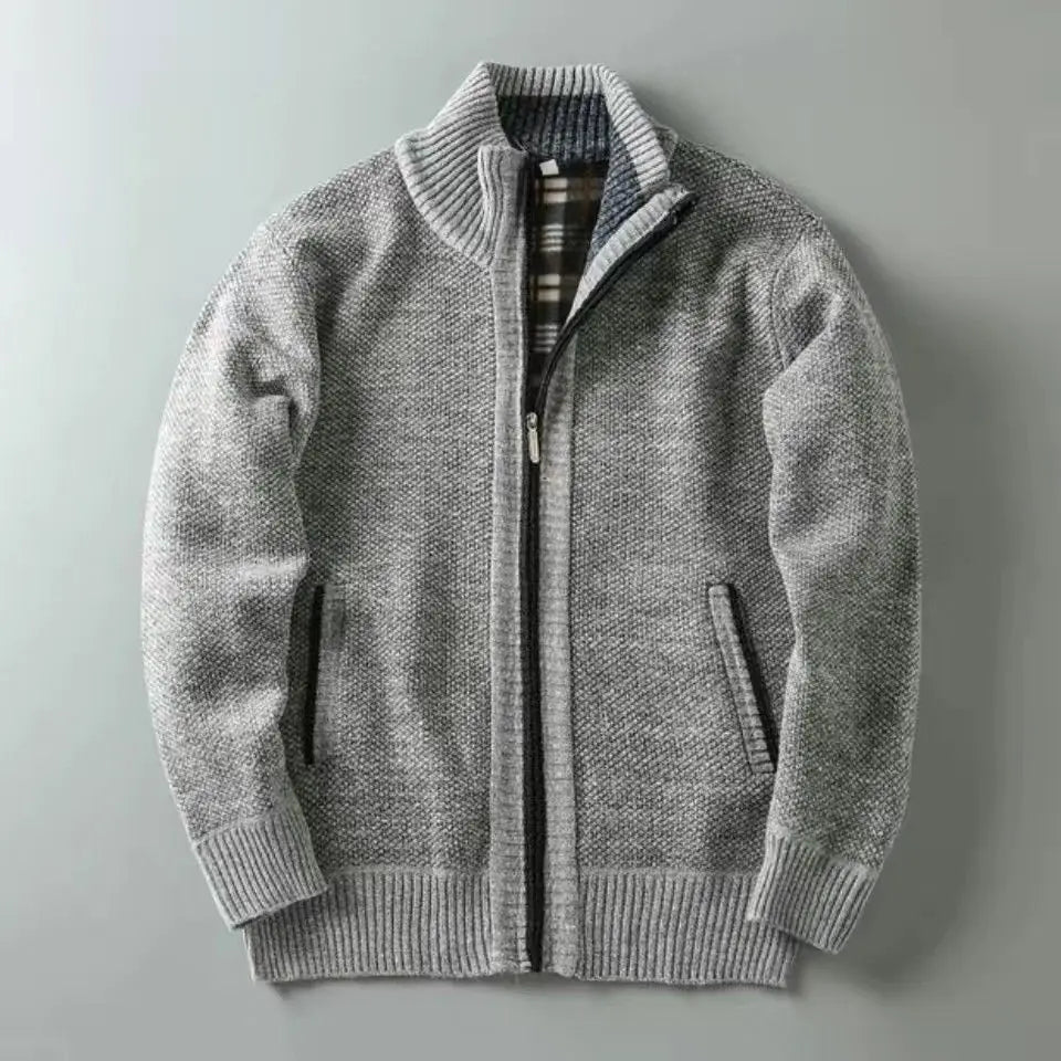 Rustic textured knit sweater fleece-lined cold weather everyday outdoor wear refined casual warmth