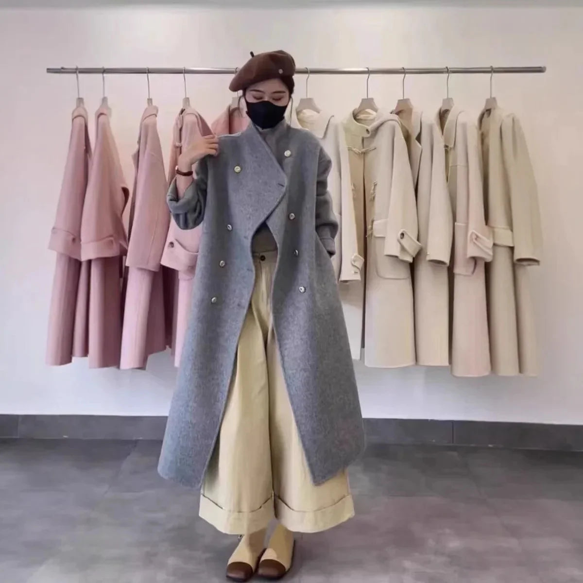 Women's wool blend mid-calf coat straight cut clean silhouette versatile casual formal elegance