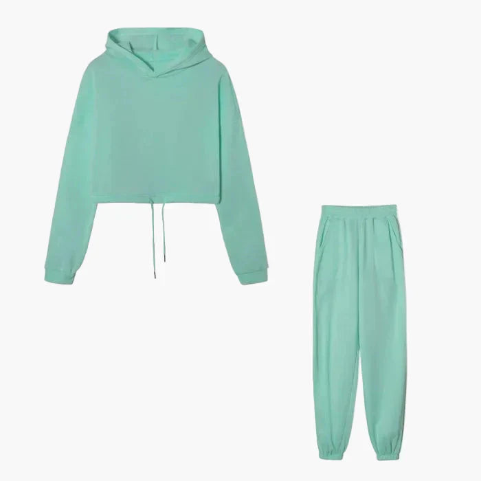 Women's two-piece lounge set cropped hoodie and joggers cozy streetwear casual comfort everyday style