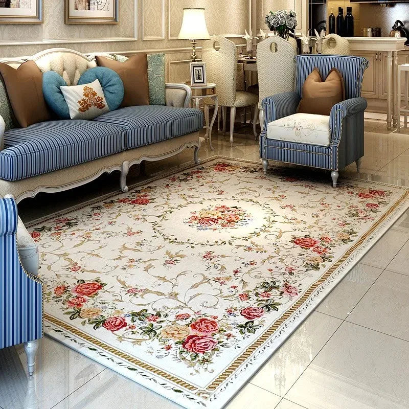 Retro floral area rug large soft machine washable floor mat vintage bloom print kids-friendly